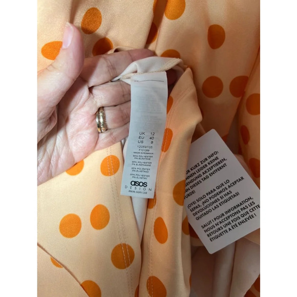 ASOS DESIGN Polka Dot Square Neck Wrap Dress Orange Peach Size 8 NWT - Picture 8 of 9